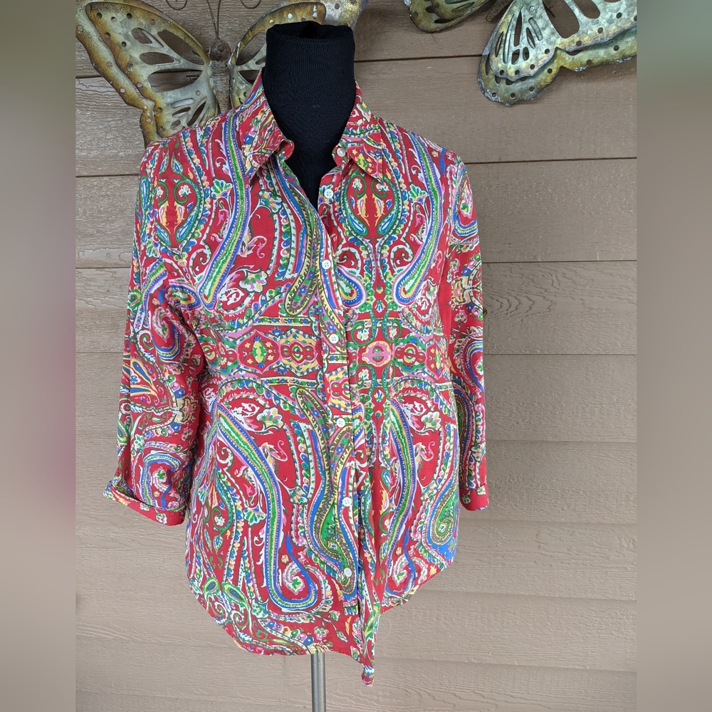 Lauren Ralph Lauren Red Paisley Button Down Shirt